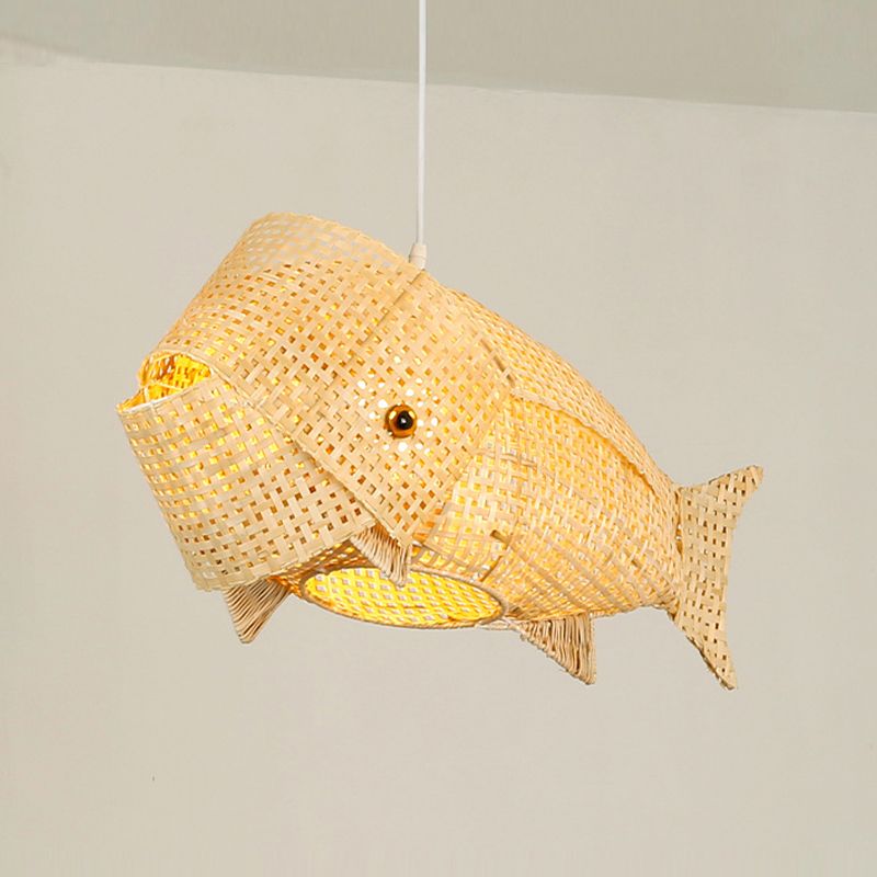 Fish Shape 1 Light Bamboo Hanging Lamp Modern Simple Bamboo Pendant Light for Living Room