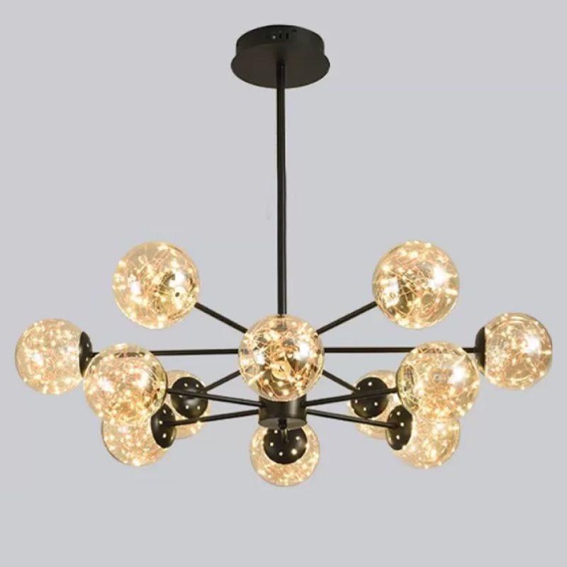 Modern Metal Ceiling Mount Multi-light Semi Flush with Glass Shade for Living Room