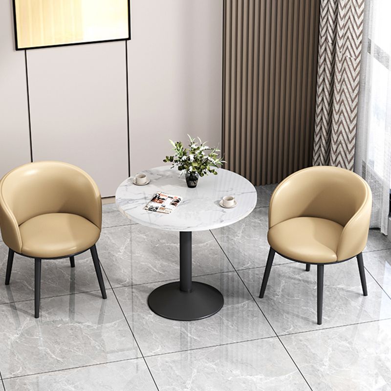 Round Sintered Stone Top Table Contemporary Metal Base Dining Table