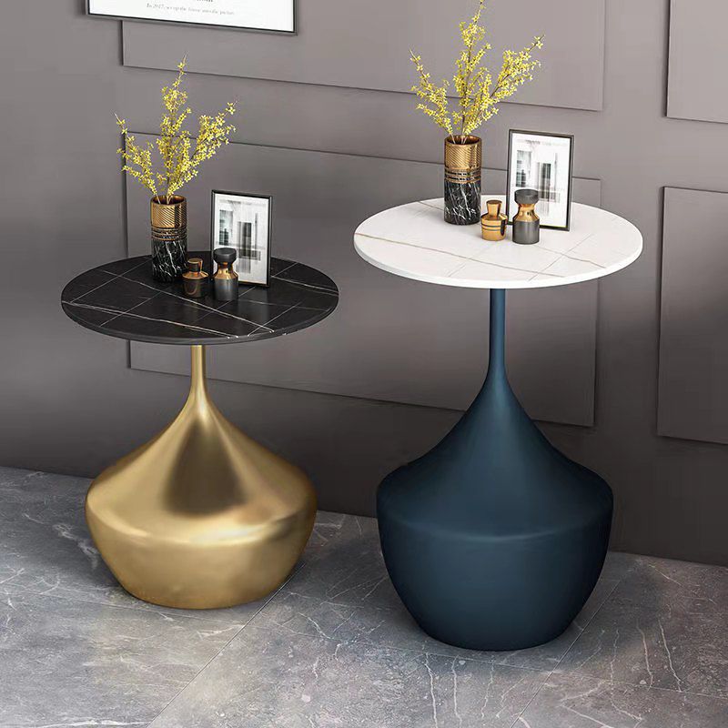 Modern Single Pedestal Base Solid Color Metal Round End Table
