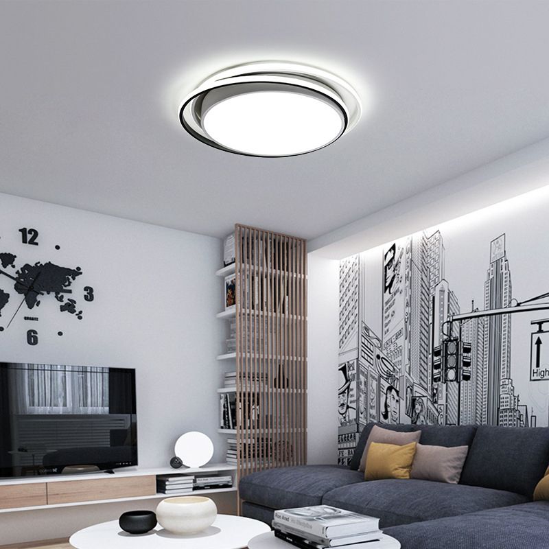 15 "/19" W Flush Ring Licht Einfache Stil Metall LED Schwarz/Weiß Deckenbeleuchtung in Warm/White/3 Farbe Licht