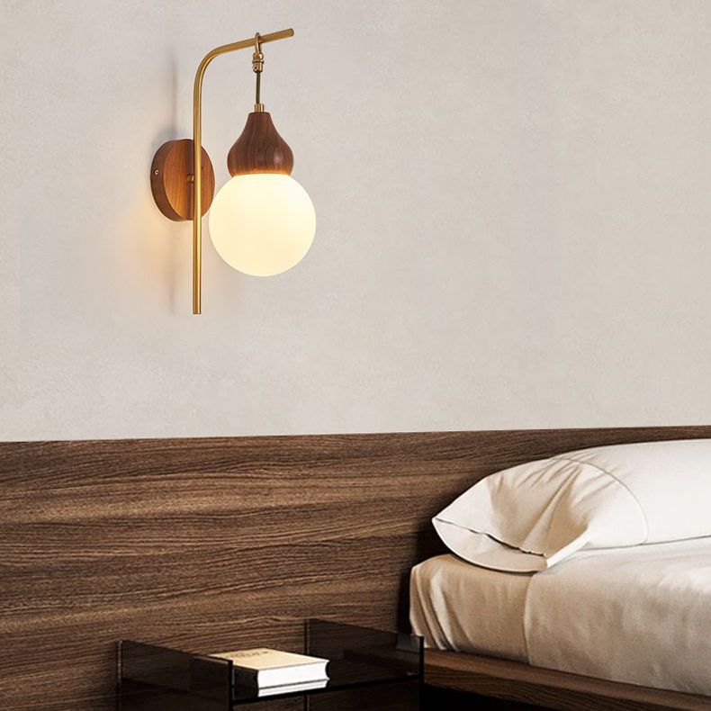 Globe Wood Wall Lamp 1-Light Contemporary Glass Armed Wall Mount Lamp for Bedroom