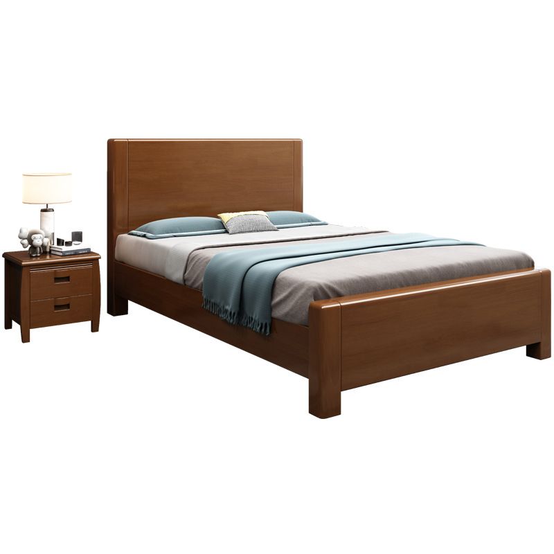 Solid Wood Low Platform Bed Panel Headboard Standard Bed with Storage