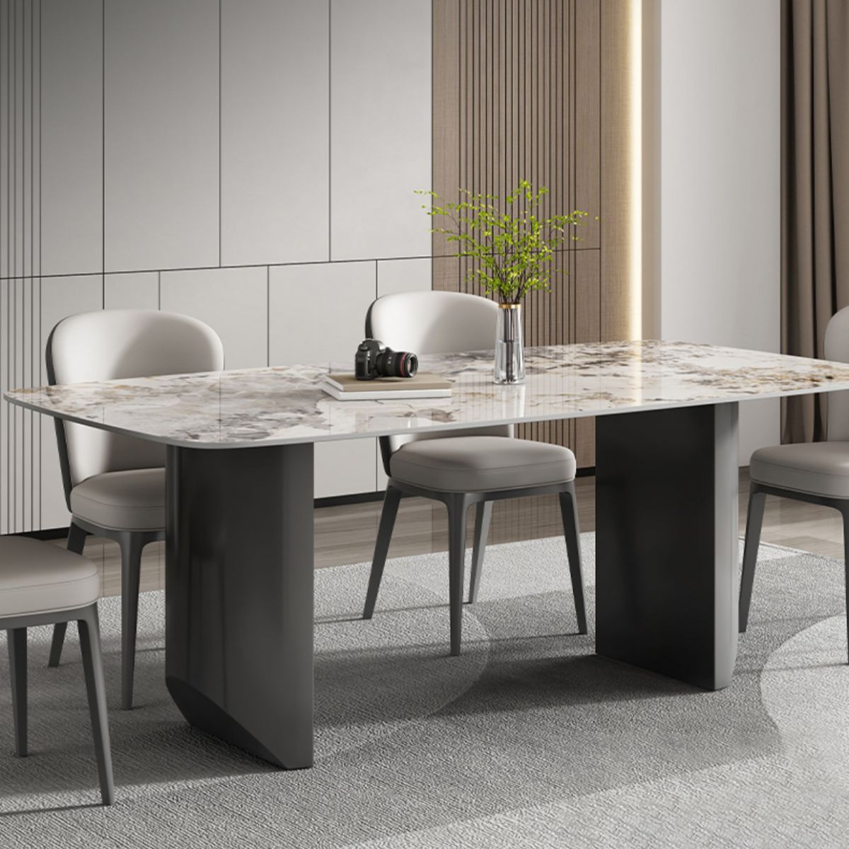 Modern Rectangle Dining Table Stone Top Dinner Table for Dining Room