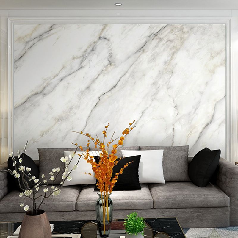 Giant Marble Wall Art for Accent Wall Simple Texture Wall Mural in Grey and White, Stain-Resistant