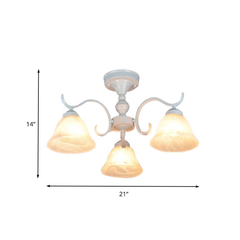 Bell Frosted Glass Semi Flush Traditional 3/5/6 Lights Slaapkamer plafondlamp in het wit in het wit