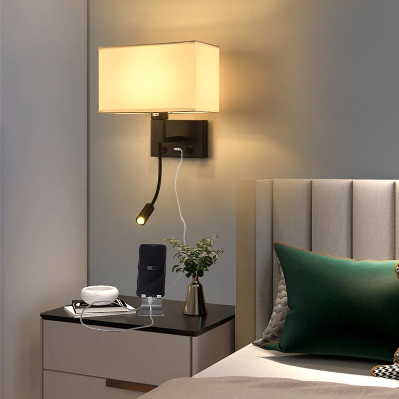 Modernes Metall -Lesen Wandleuchten Quader 2 Lichter Wandleuchte mit natürlicher Sackleinen