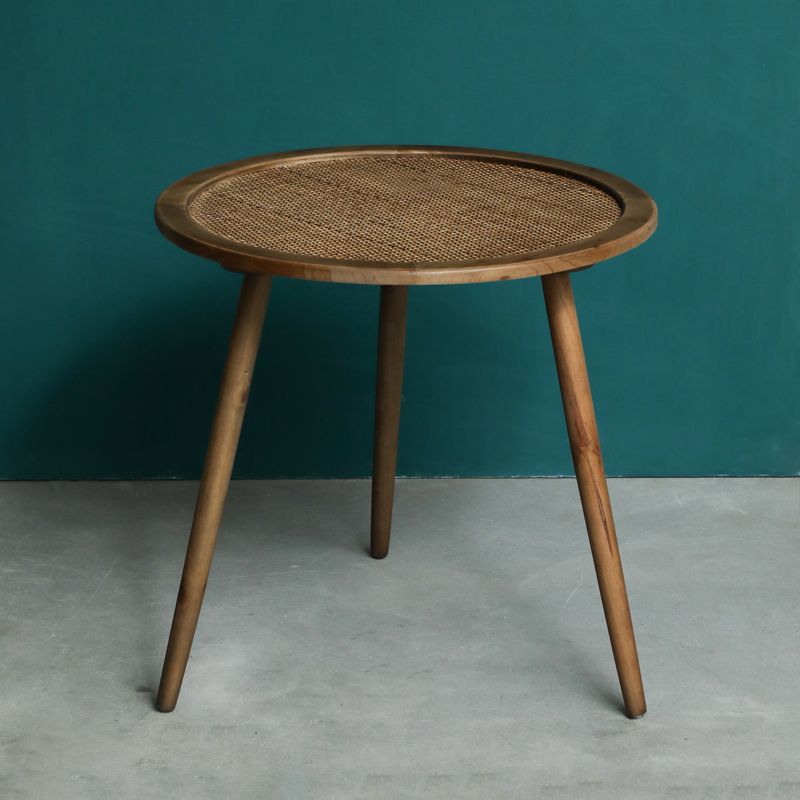 Modern Round Side Table 3 Legs End Table with Rattan Accents
