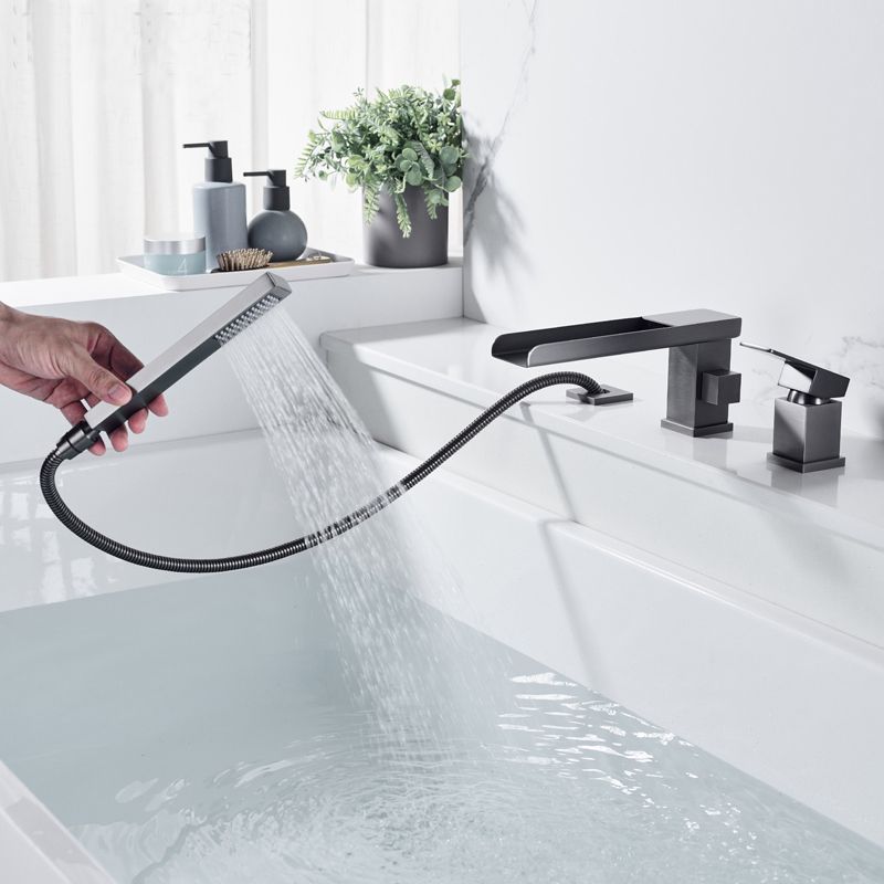 Deck Mounted Copper Roman Tub Faucet Low Arc Waterfall Roman Tub Faucet Set
