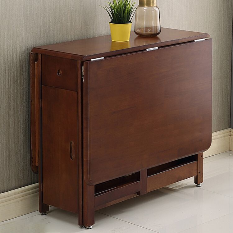 Mid-Century Modern Dining Table Rubberwood Solid Wood Table with Wood Base