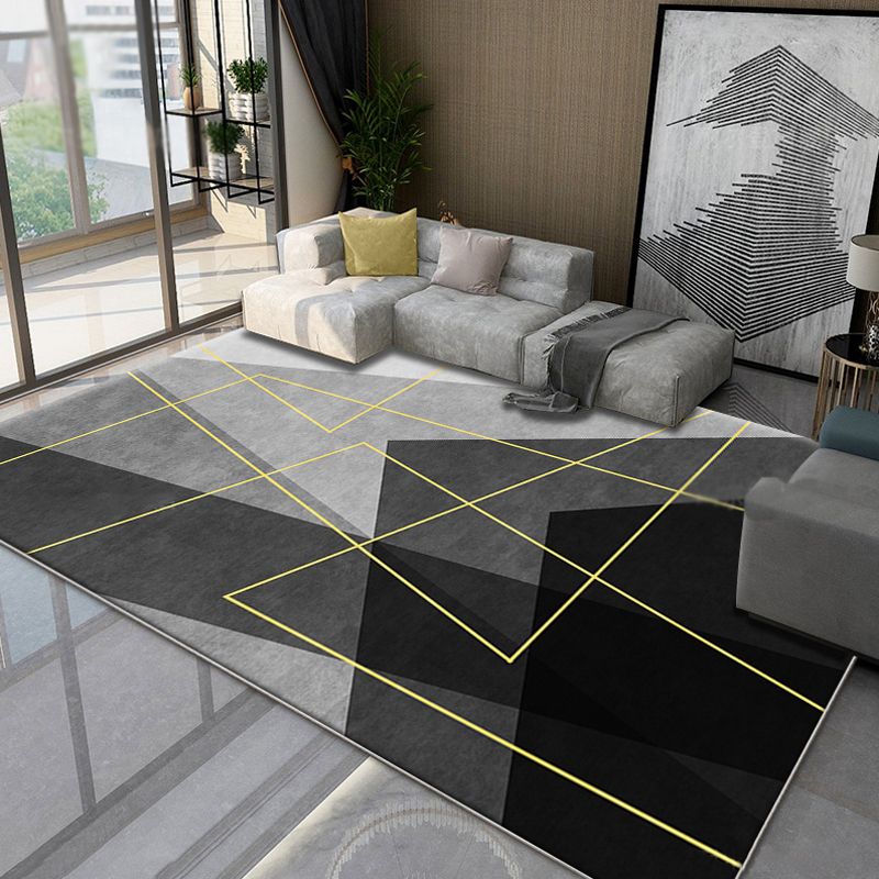 Aesthetic Geometric Pattern Rug Black Modern Rug Polyester Washable Non-Slip Pet Friendly Area Carpet for Parlour