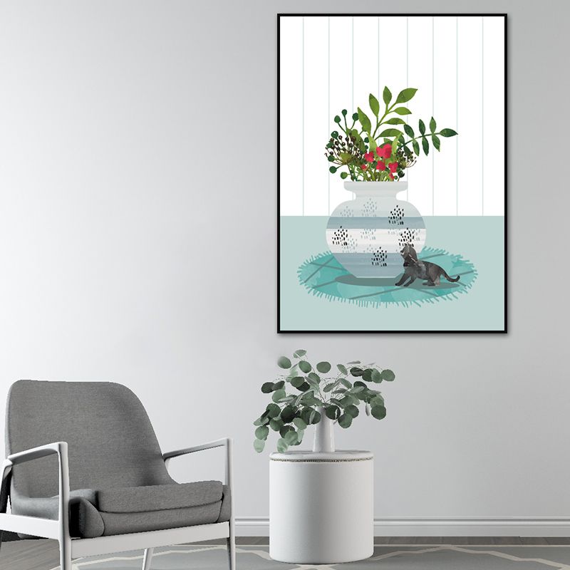 Impression d'art chat et plante en Pot, toile de couleur douce, décoration murale pour salon, Surface texturée