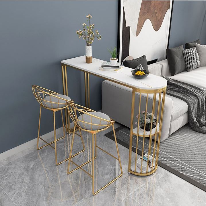 1/3 Pieces Glam Gold Iron Bar Table Set White Stone Top Bistro Set with Shelf
