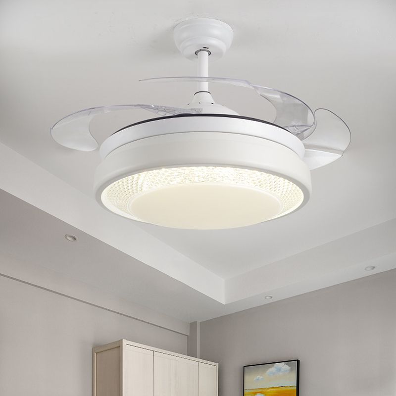 Acryl-trommelvormig plafondventilator licht Minimalisme Wit met 4-blade LED Semi Flush Mount Lighting, 42 "breed