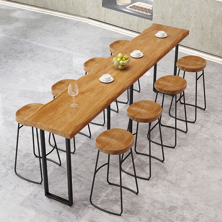 Modern Brown Wood Pub Table Rectangle Table Top Black Sled Table 42'' H