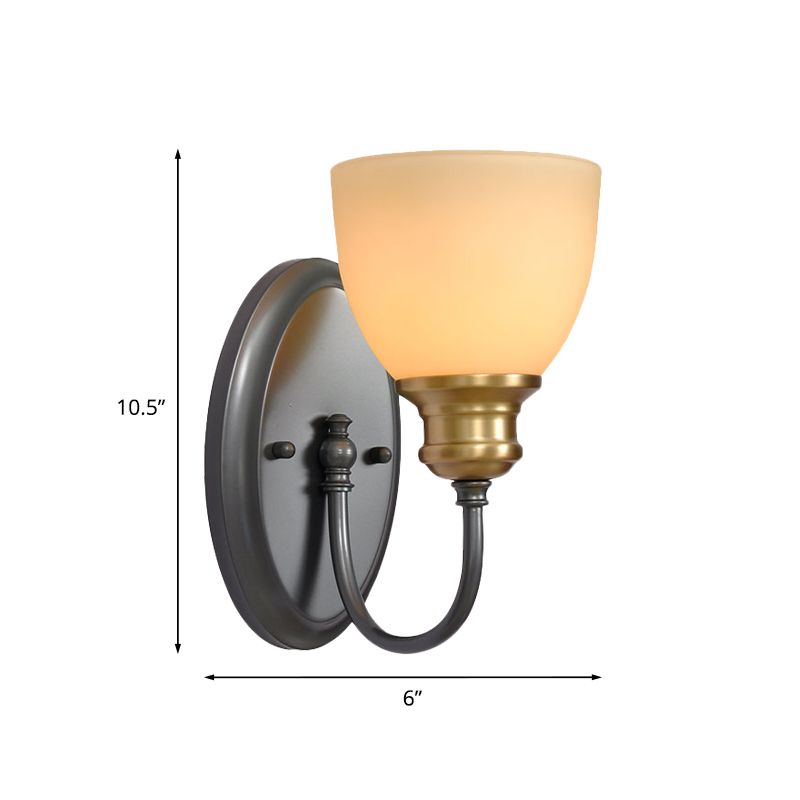 Lampada da parete nera in vetro smerigliato Bocciolo da parete da 1/2 co-testa Light con braccio a collo di cigno di metallo