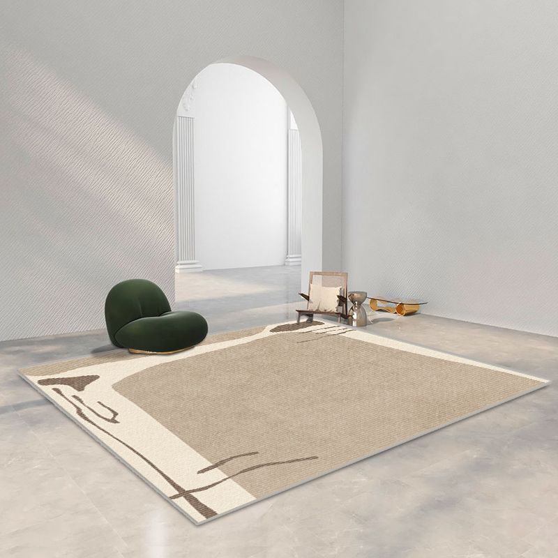 Modern Living Room Area Rug Brown Color Block Area Carpet Polyester Anti-Slip Area Rug