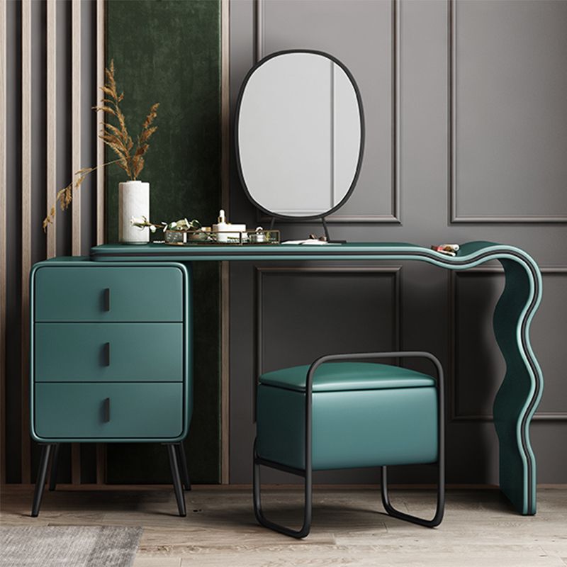 3 Drawers Make-up Vanity Set, 28.74" H Leather Vanity with Stool & Mirror