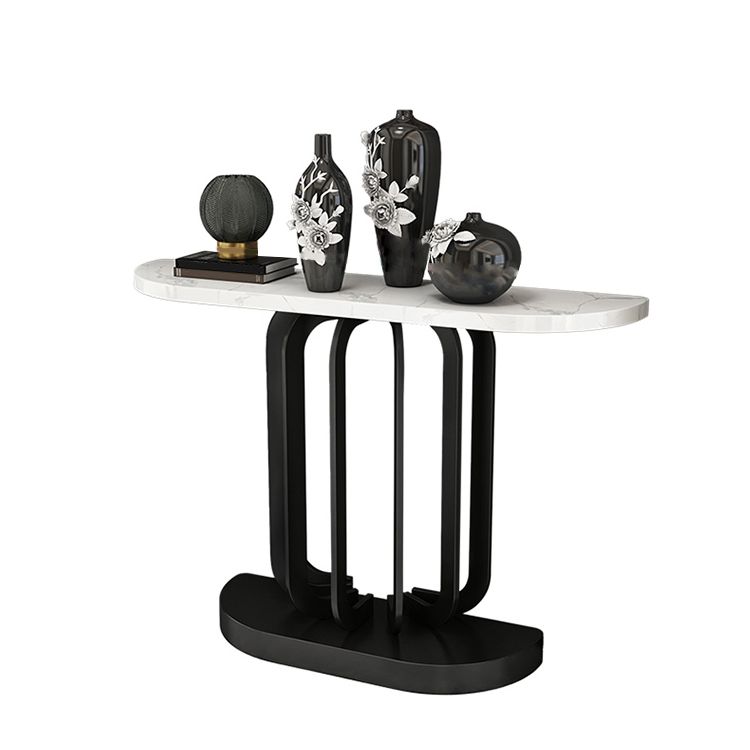Glam Marble Console Accent Table Half Moon Console Sofa Table for Hall