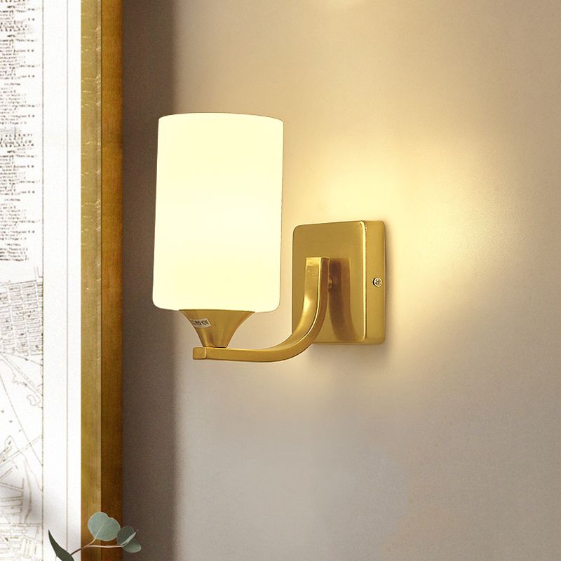 Simple Wall Sconce Cylinder Wall Light Fixture in Gold for Bedroom