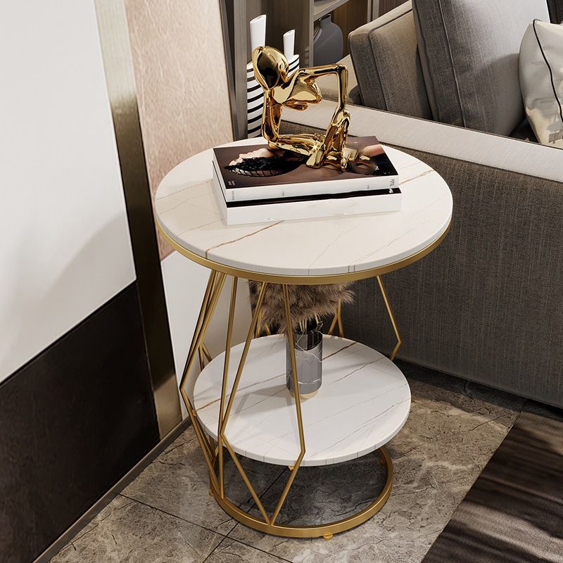 Frame Round Stone Side Table 19.7" W x 19.7" D x 23.6" H End Table with Storage Shelf