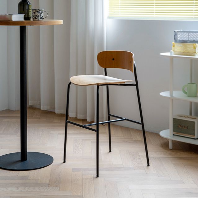 Taburete de mostrador negro industrial barra de madera de hierro taburete Bristol con espalda baja 1 pieza