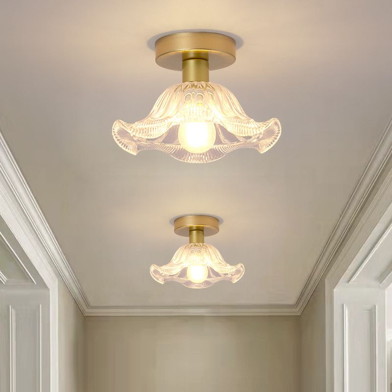 Contemporary Ceiling Lamp Flower-shaped Glass Shade Flush Mount Light Fixture