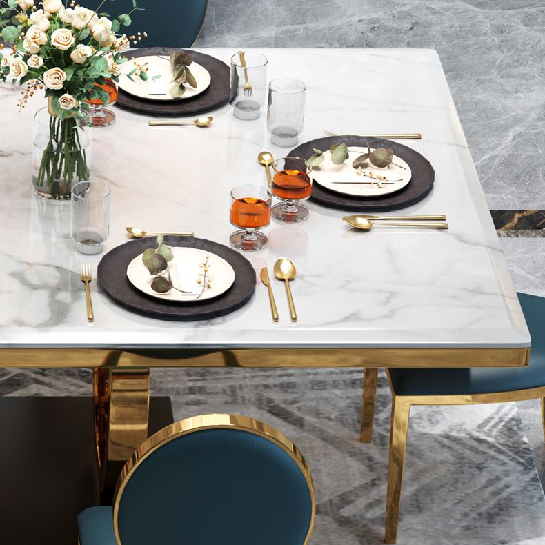 White Table Stone Top Traditional Luxury Rectangle Table with Stainless Steel Frame