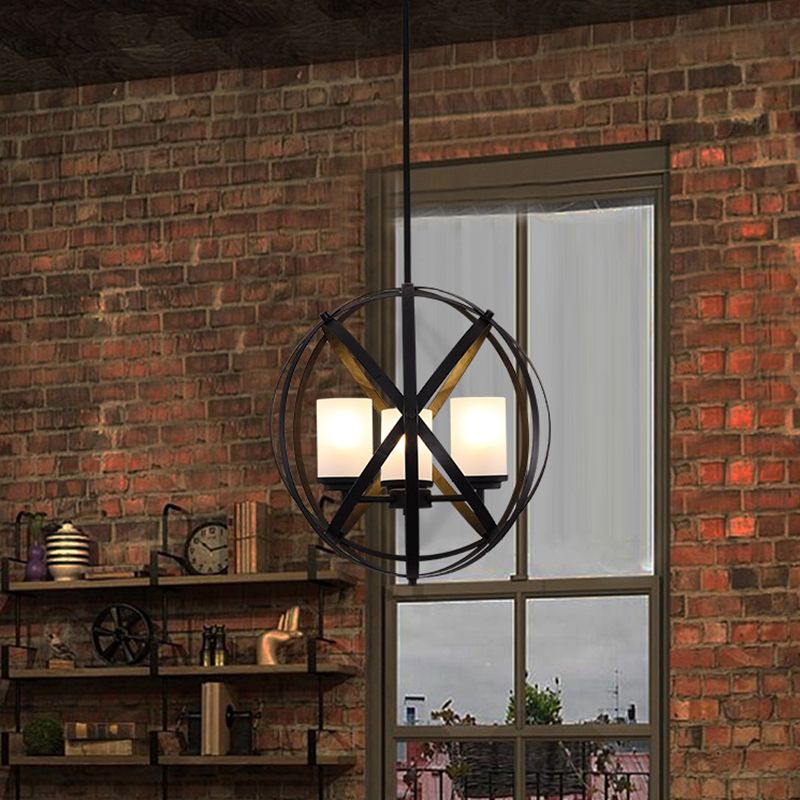 Zwart x-brace kroonluchter lamp magazijn ijzer 3 bollen