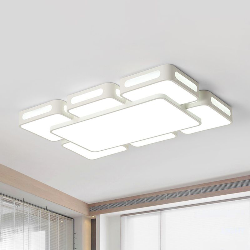 Square/Rectangular LED Ceiling Mount Lamp Modern Iron Block White Flush Light in White/3 Color Light