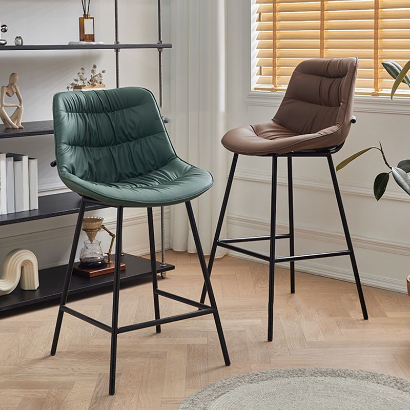 Contemporary PU Upholstery Low Back Bar Stools with Metal Legs