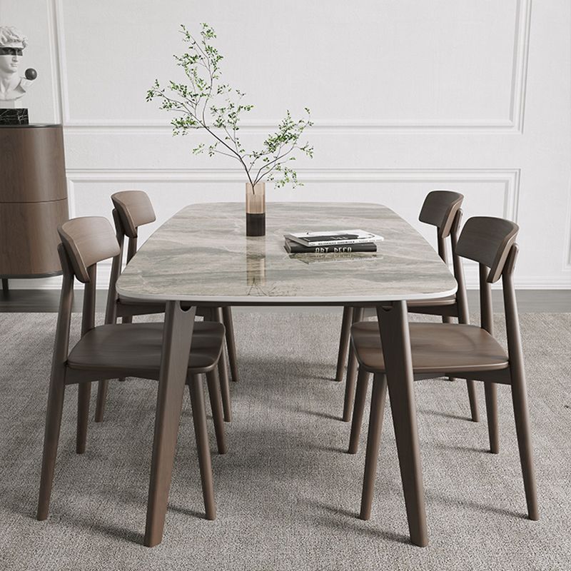 Retro Modern Rectangle Dining Site Table Stone Top 4-foot Oak Solid Wood Table