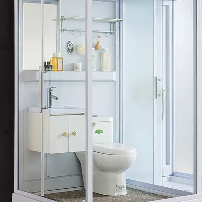 Single Sliding Rectangle Shower Kit White Frosted Shower Stall with Shower Tray