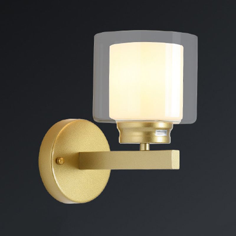 Modern Style Cylinder Shade Wall Light Glass 1 Light Sconces for Bedroom