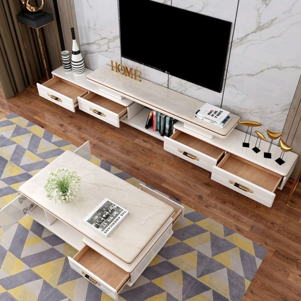 94" / 71" Black & Gold Sliding TV Stand , 4 - Drawers TV Console