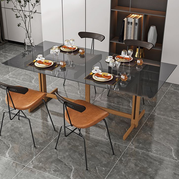 Mesa de caballete de madera sólida mesa de comedor de vidrio templado para la casa para la casa de la cocina