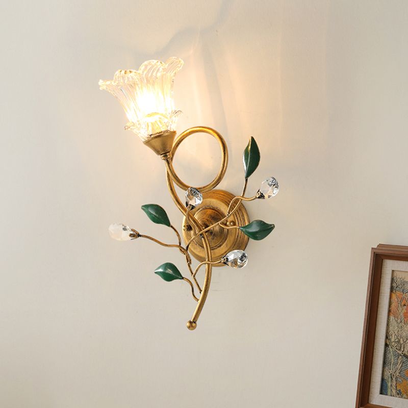 French Style Wall Light Flower Shape Wall Lamp with Glass Shade for Living Room