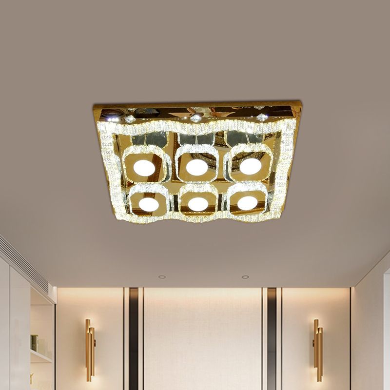 Clear Crystal Chrome Flush Light Fixture Wave Rectangle LED Modern Style Ceiling Lamp