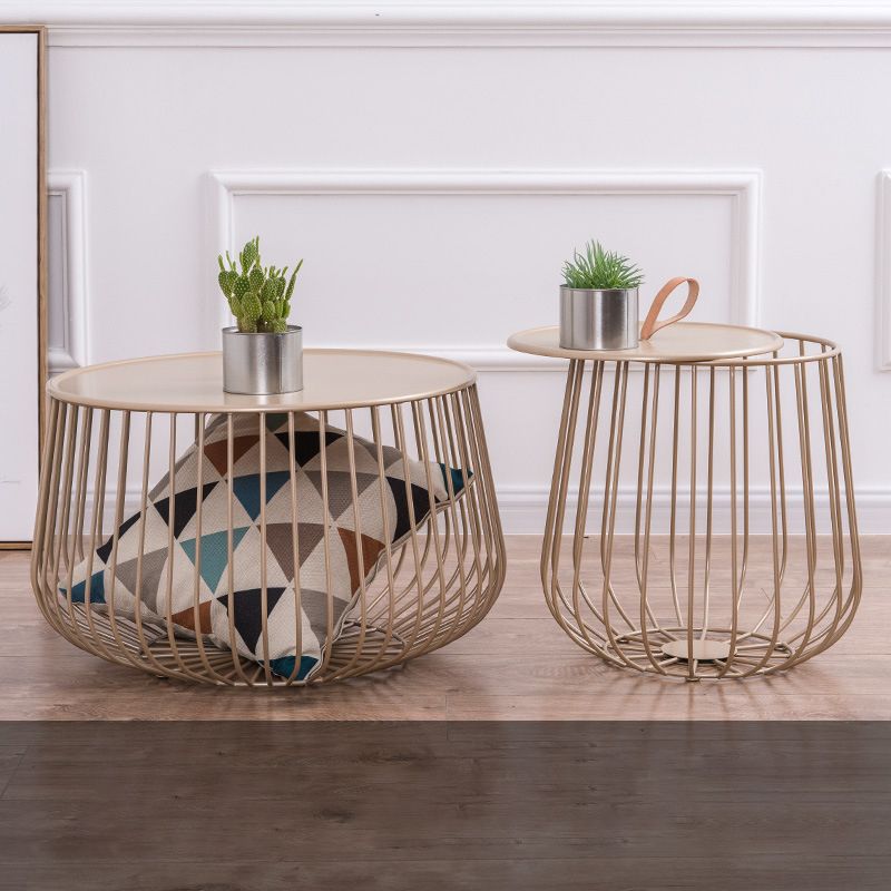 Iron Round Coffee Table Mid-Century Modern Frame Coffee Cocktail Table