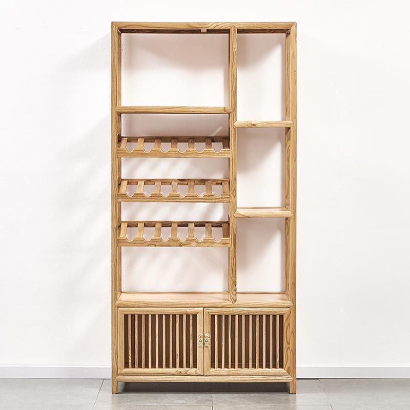 Mid-Century Modern Wine Racks Floor Solid Wood Wine Holder with Shelf