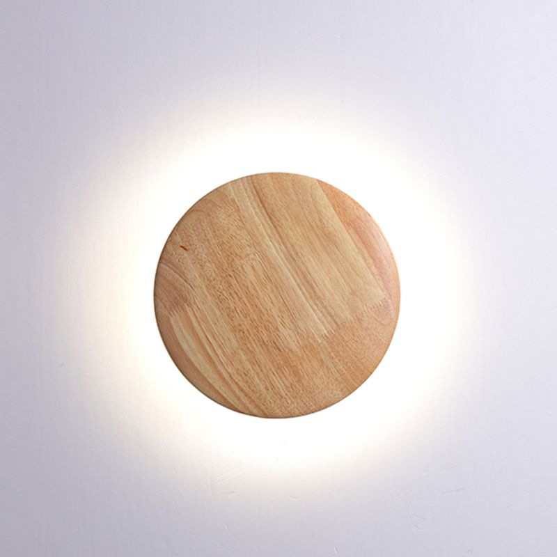 Wooden Wall Sconce Lighting Modern Round Disc Shape Wall Lamp for Bedroom