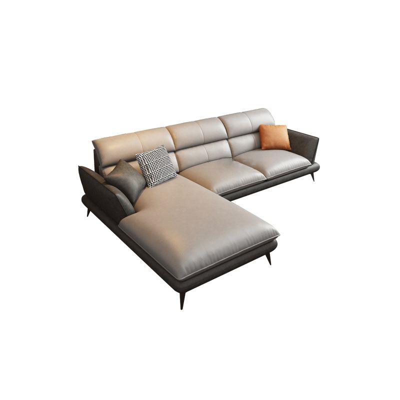 Nordic Sewn Pillow Back Sofa Faux Leather Sloped Arm Sofa for Living Room