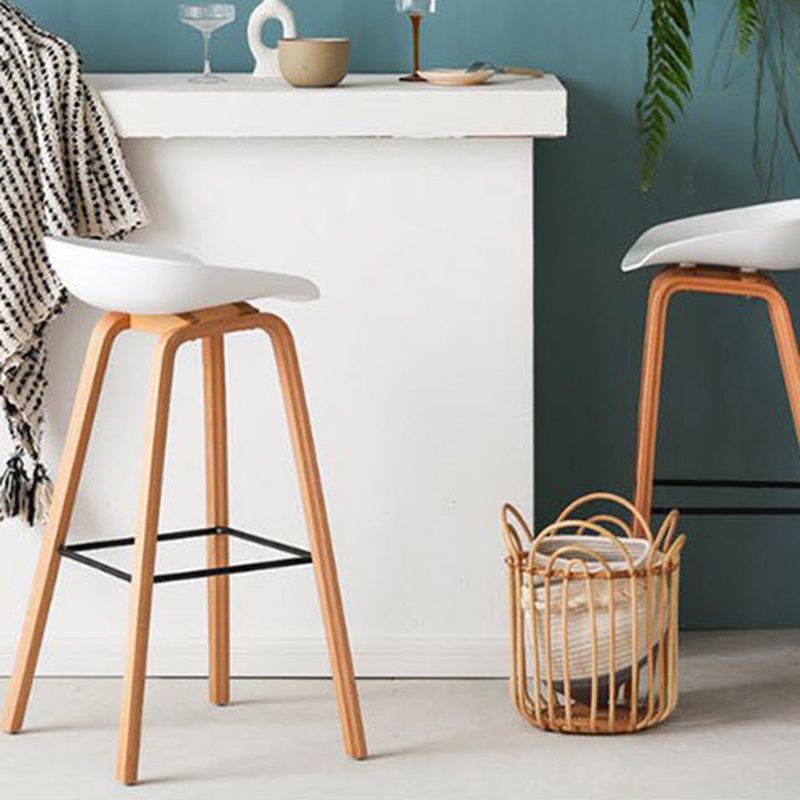Scandinavian Bucket Armless Stool Plastic Bar Stool with Wood Legs