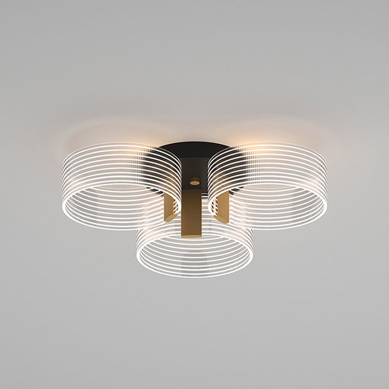 Black-Gold Round Semi Flush Simple 2/3/5 Lights Acrylic Ceiling Mount Light Fixture for Parlor