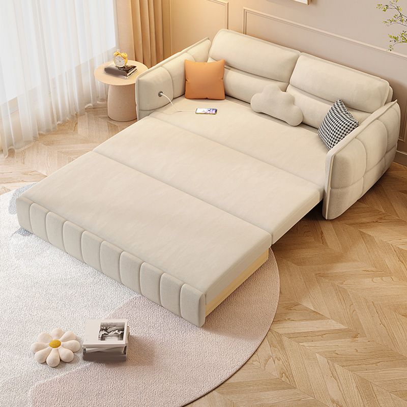 33.85" Tall Round Arms Sleeper Nordic Styled Fabric Sleeper Sofa Bed in Beige