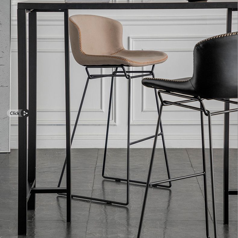 Industrial Iron Barstool Distressed Low Back Indoor Tall Stool with Faux Leather Seat