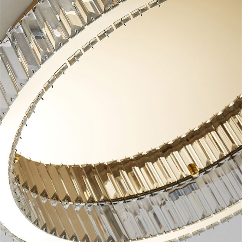 Stainless-Steel LED Ceiling Light in Modern Luxury Style Crystal Circular Flush Mount for Bedroom