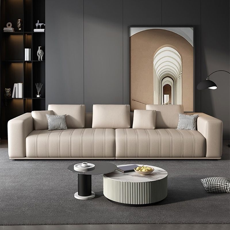 Cream Faux Leather Square Arm Sofa/Sectionals with water proof for Living Room