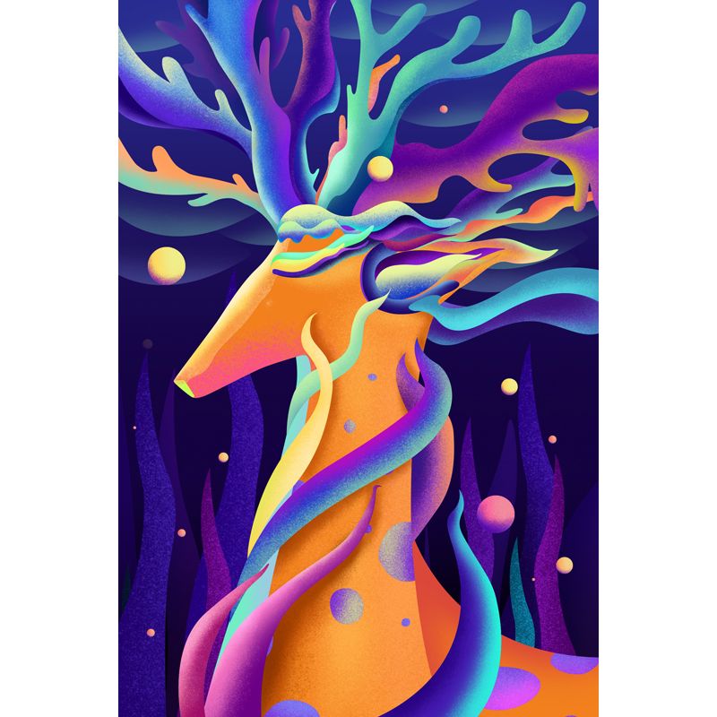 Purple Stag Wall Mural Decal Moisture Resistant Childrens Art Bedroom Wall Covering