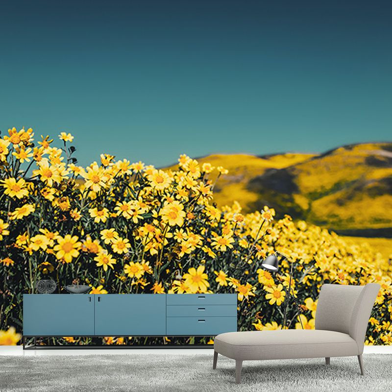 Flower Field Stain Resistant Mural Washable Wallpaper Sitting Room Wall Mural